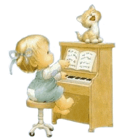 a little girl playing a piano